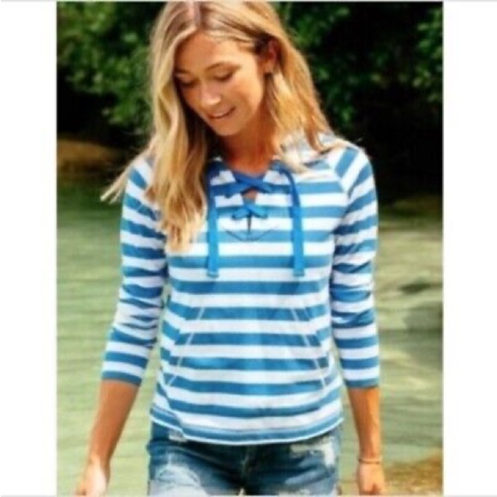 Southern Tide Women's Ainsley Striped Pullover Hoodie Blue & White